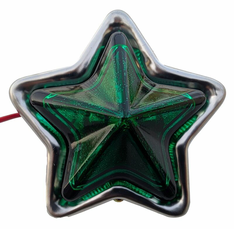 星型汎用レトロガラスLEDマーカーグリーン緑色電装電飾装飾直径約92mm奥行約35mmスターマーカー12V/24V兼用単品1個売り JP-LP012-GR