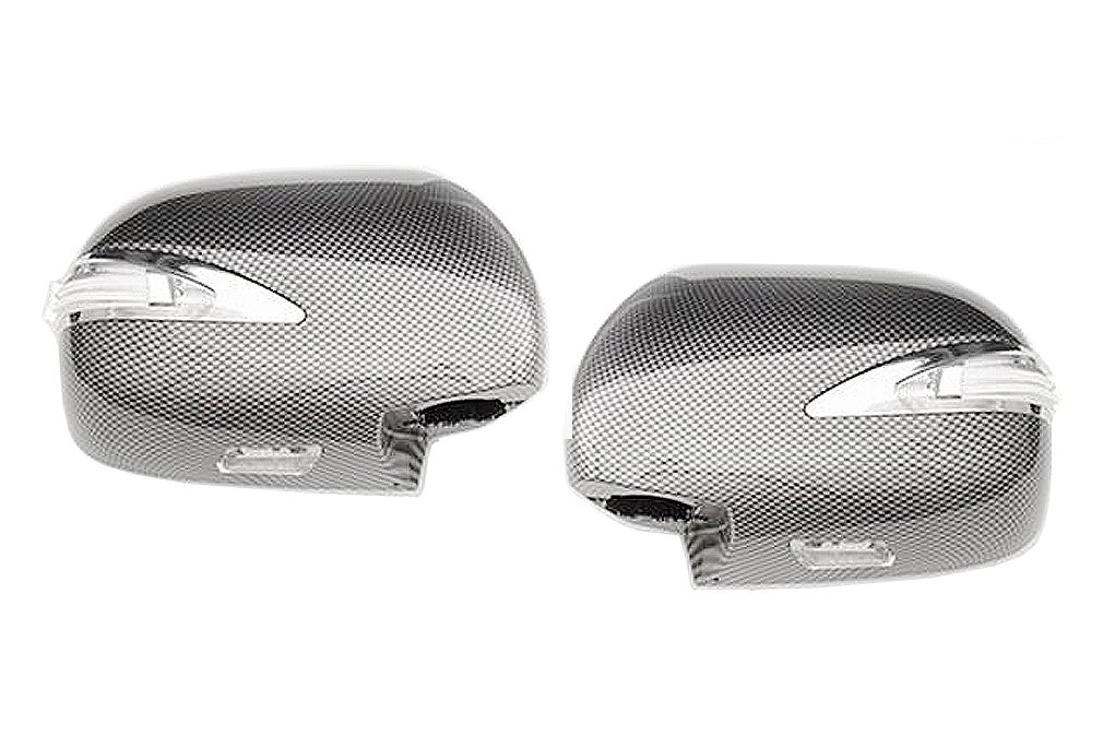 ドアミラーカバー ハイエース200系 1-5型 レジアスエース 交換タイプ LED ファイバー カーボン調 HIACE 2P AP-F014LR