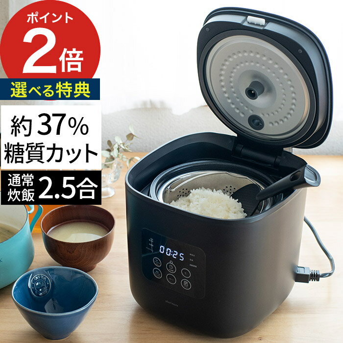 炊飯器 糖質カット plus more サラダチキンがつくれる 糖質カット炊飯器 MO-SK002 プラスモア レシピ付き ブラック 黒 2.5合 コンパクト 糖質オフ 自動調理 タイマー 予約 保温 早炊き 低糖質炊飯