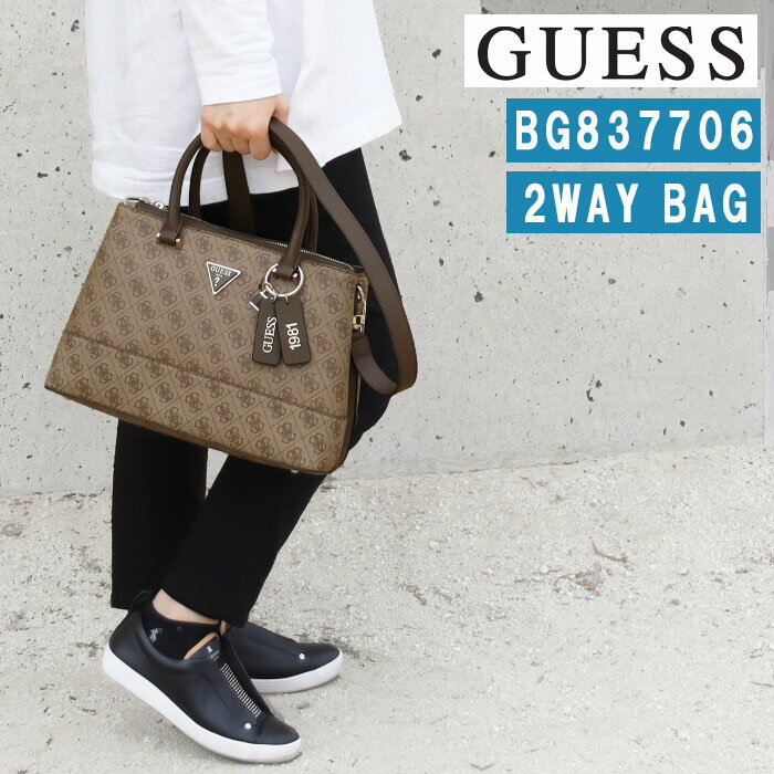 *ゲス バッグ BG837706 LATTE/BROWN CORDELIA LOGO 2way ショルダー トート 三角プレート モノグラム モダン ab-477900 ブランド