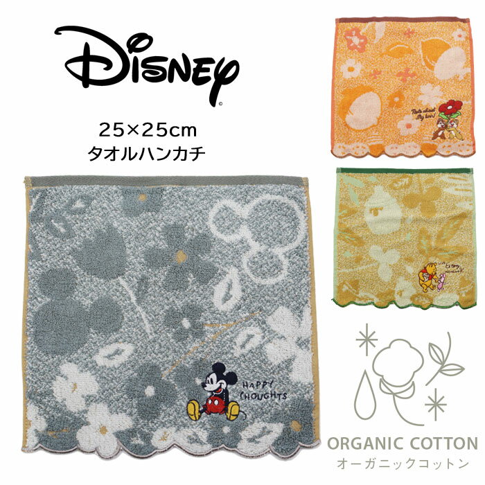 ディズニー タオルハンカチ 25×25 くまのプーさん ミッキーマウス チップとデール 抗菌防臭 オーガニックコットン 子供 保育園 Disney ab-584700 ブランド