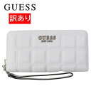 訳あり返品不可 cc-4042 ゲス 財布 VY811146 WHITE ラウンドファスナー ホワイト 白 シロ ストラップ付 長財布 サイフ 男女兼用 ブランド