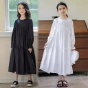 ワンピース 女の子 キッズ 子供服 春秋 ラウンドネック フリル ティアードスカート 長袖 おしゃれ かわいい 韓国ファッション ポリエステル お出かけ 普段使い ホワイト ブラック