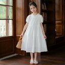 ワンピース 女の子 子供服 ガールズ レース襟 パフスリーブ 半袖 ティアードスカート 白 コットン ゆったり Aライン 春夏 かわいい おしゃれ 甘め 普段使い
