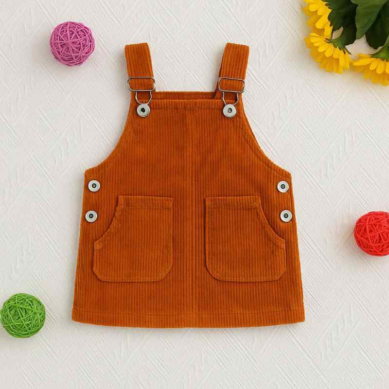 ワンピース ベビー 女の子 コーデュロイ 綿素材 ノースリーブ サロペットスカート ジャンパースカート カーキ 無地 カジュアル 普段着 お出かけ 夏服