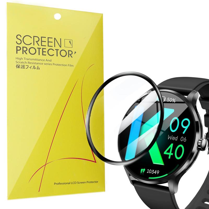 Lamsaw for G a r f e l l スマートウォッチ 保護フィルム,【3枚セット】全面保護 フィルム 3D全面保護 フロート高感度タッチ高透過率 防水指紋防止 , G a r f e l l QS80 1.39インチスマートウ
