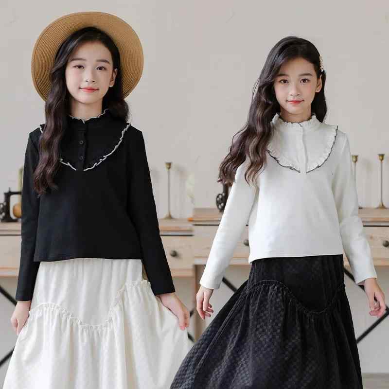 トップス 女の子 キッズ ジュニア 長袖 スタンドカラー フリル 花柄デザイン 個性的 おしゃれ 韓国風 コットン 柔らか肌触り 秋冬 通学 普段使い 子供服