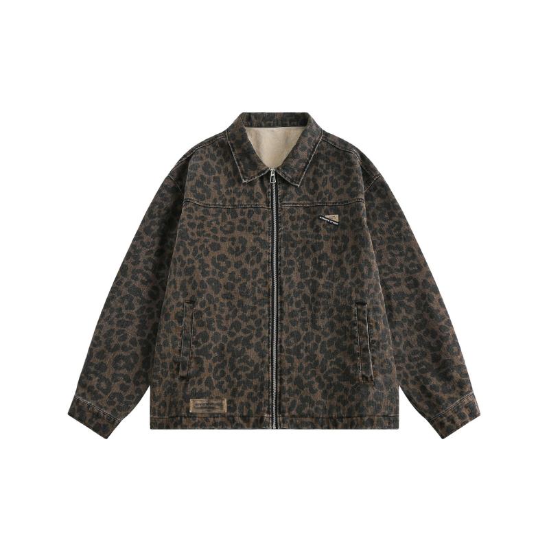ジャケット メンズ 男性用 ヒョウ柄 襟付き テーラードカラー レトロ アメカジスタイル ルーズ ゆったり ビッグシルエット トレンド 個性派 ハイストリート カジュアルアウター 普段使い コットン素材 春秋 ブラウン 耐久性
