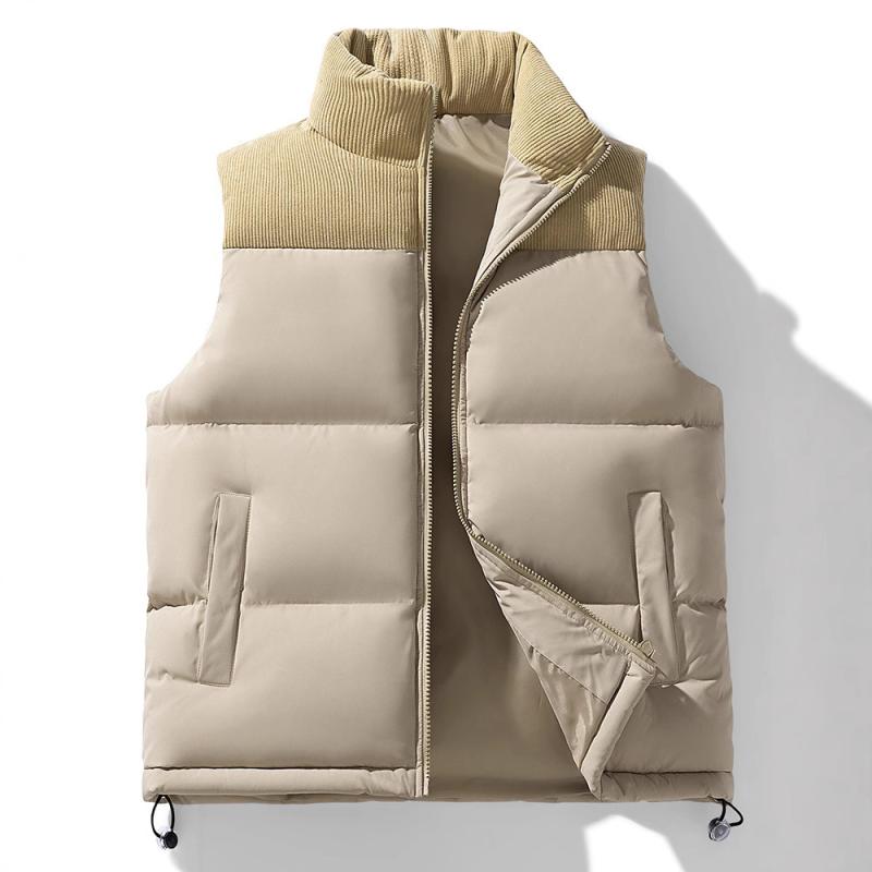 ベスト メンズ 男性用 ユニセックス 中綿 厚手 ゆったり ルーズフィット パファーベスト 保温 暖かい ポリエステル繊維 カジュアル 普段使い 無地 切り替え サイドポケット 秋冬