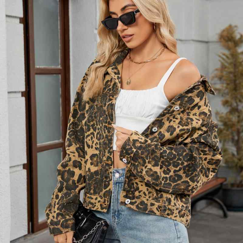 デニムジャケット Gジャン アウター ストリートファッション ワイルド ヒョウ柄 レオパード柄 ルーズフィット ゆったり オーバーサイズ 秋冬 カジュアル 普段使い 着回し