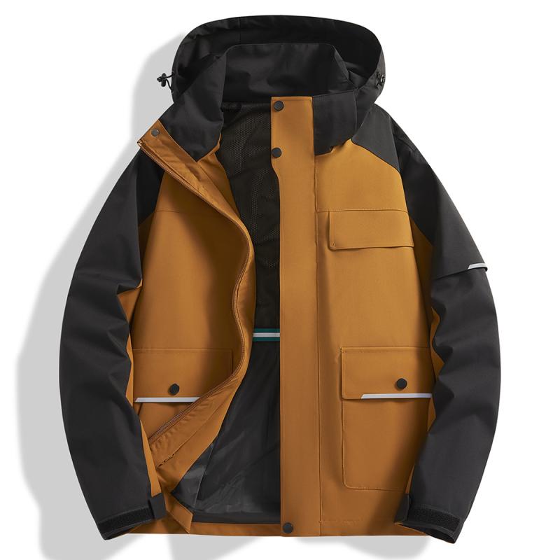 マウンテンパーカー 男女兼用 防風 防水 フード付き スタンドカラー 切り替えデザイン ジップアップ カップル ペア アウトドア スポーツ 登山 キャンプ レジャー 普段使い ポリエステル素材 大きいサイズ ビッグシルエット ゆったり 春秋