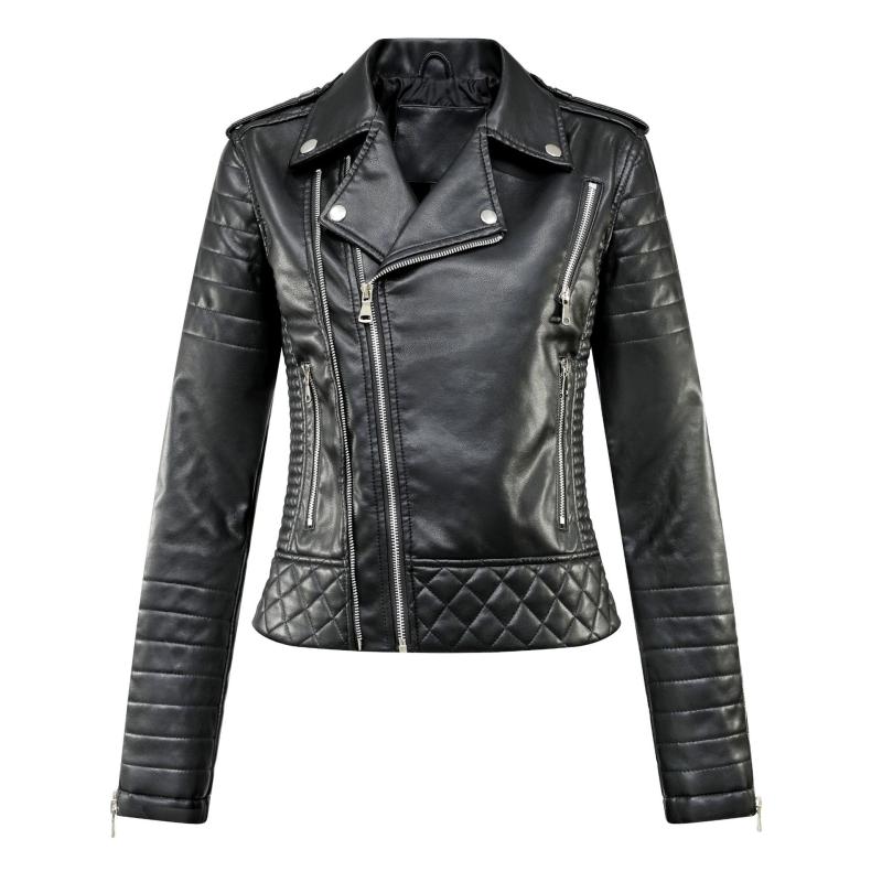 ライダースジャケット レディース 女性用 春秋 合皮 フェイクレザー ショート丈 スリムフィット タイト ポロ襟 ジップアップ 長袖 ブラック 韓国ファッション ストリート系 カジュアル アウター