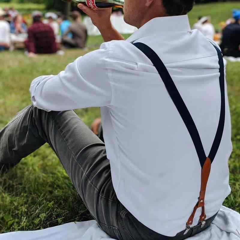 サスペンダー メンズ レディース X型 強力4点留め 牛革 ゴム 金属パーツ 長さ調整 伸縮性 ストライプ ドット柄 多色展開 ファッション小物 カジュアル ビジネス