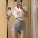 ショートパンツ レディース デニム ジーパン ホットパンツ ハイウエスト 高腰 タイト 細見え ヒップアップ 極ミニ丈 ジャズダンス用 夏 ライトブルー 水色