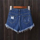 ショートパンツ レディース デニム 短パン 韓国風 ハイウエスト 夏 大きいサイズ おしゃれ フリンジ ダメージ加工 Aライン ゆったり 着痩せ