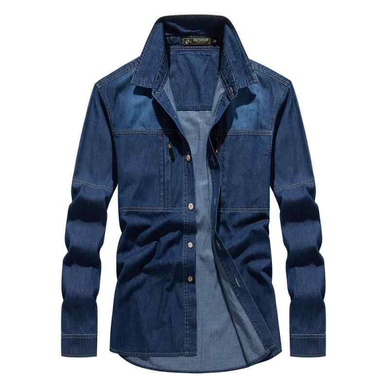 シャツ メンズ デニム 長袖 スリムフィット コットン ウォッシュ加工 襟付き ポケット 無地 カジュアル 普段使い 春秋 羽織り ライトアウター トップス 通気性 きれいめ 黒 青(4)