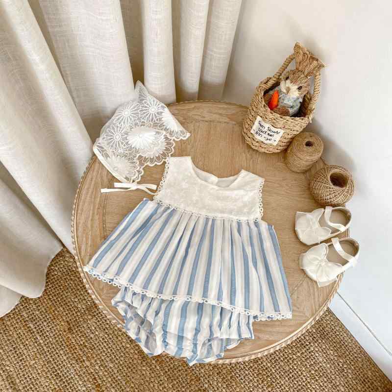 ベビー服 女の子 春夏 おしゃれ かわいい カジュアル 普段使い お出かけ 刺繍 ストライプ柄 切り替え ..