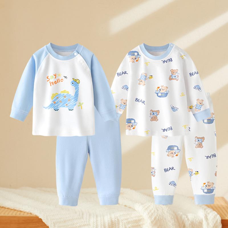 パジャマ キッズ ベビー 子供用 男の子 女の子 男女兼用 セパレート 長袖 丸首 綿100% コットン 吸湿速乾 保温 あったか 動物柄 キャラクター柄 かわいい 春秋 ルームウェア 上下セット インナー 寝巻き 普段着 部屋着
