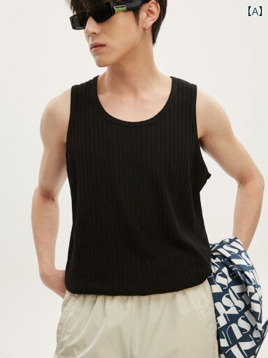 タンクトップ メンズ アメリカン カジュアル スポーツ ジム フィットネス 縦ストライプ テクスチャー スリムフィット インナー 薄手 ポリエステル 夏用 レトロ