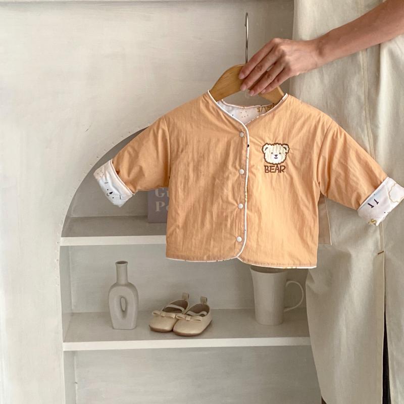 ベビー コート 女の子 中綿入り 厚手 リバーシブル くま キャラクター レース 丸襟 ナイロン ポリエステル オフホワイト アイボリー 暖..