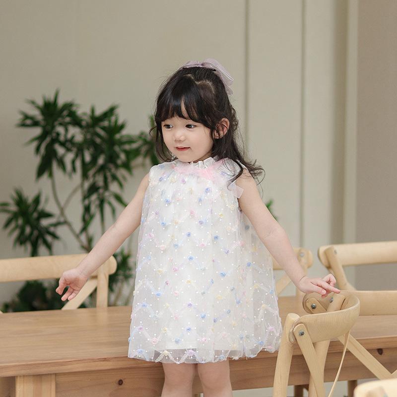 ワンピース 女の子 ベビー キッズ 小花柄 プリンセスドレス かわいい 薄手 シフォン ノースリーブ キャ..