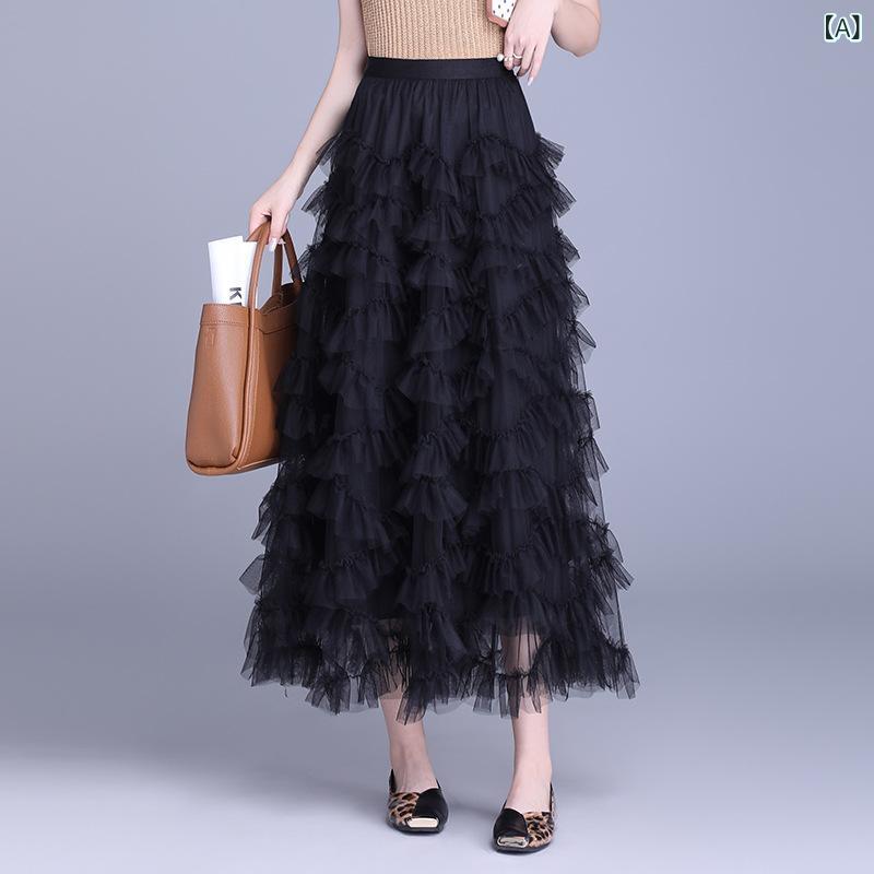 花りぼんのスカート レディース チュール レイヤード ティアード ふんわり フレア ロング Aライン 春夏 通勤 オフィス きれいめ カジュアル 上品 ポリエステル ストレッチ 伸縮性 ボトムス ギャザー｜アングル2