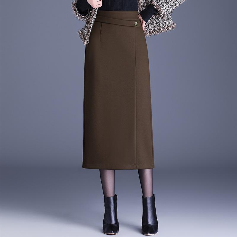 スカート レディース 女性用 秋冬 ハイウエスト スリット ストレート タイト 切り替え ミディ丈 ミモレ丈 ポリエステル 微ストレッチ 伸縮性 体型カバー 細見え スタイルアップ カジュアル 通勤 オフィス 普段使い お出かけ