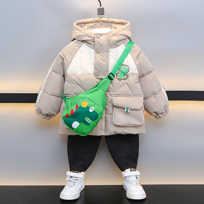 キッズ 男の子 中綿ジャケット 秋冬 厚手 保温 防寒 フード付き キャラクター 恐竜柄 かわいい おしゃ..