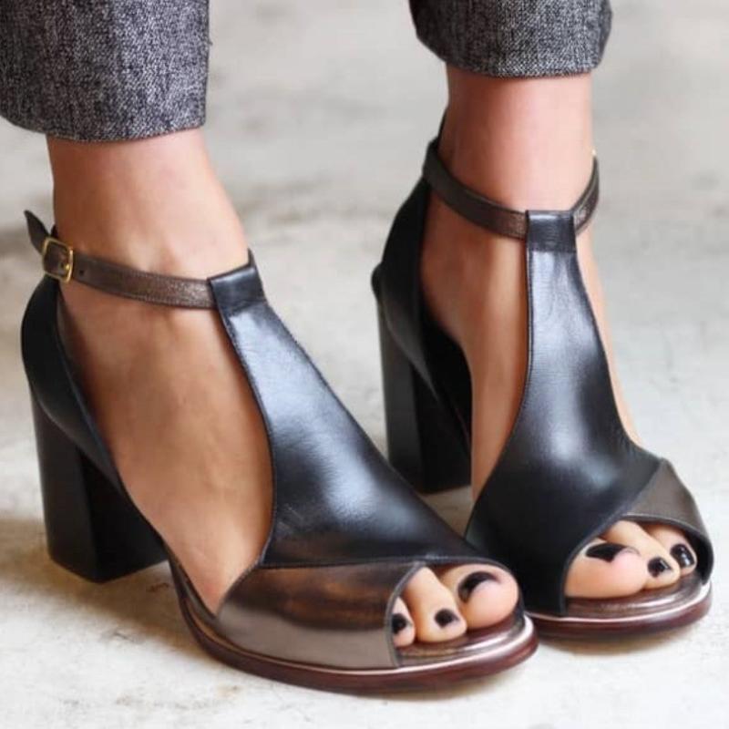 サンダル レディース 春夏 ハイヒール ファッション オープントゥ バックル かかと付き 大きいサイズ ..