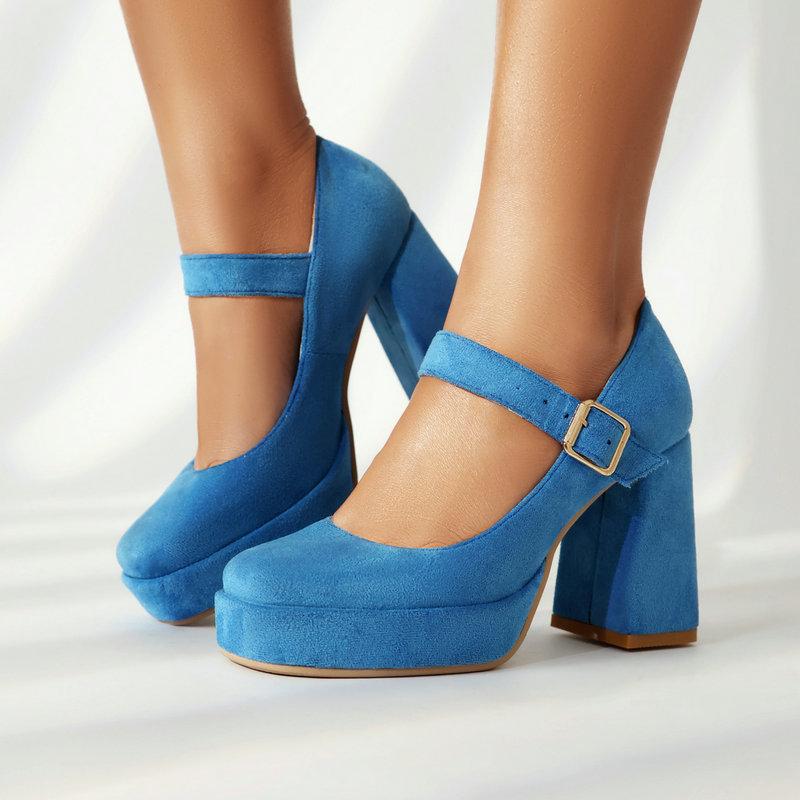 パンプス レディース 浅履き メリージェーン スエード調 レトロ ラウンドトゥ チャンキーヒール 太ヒール ハイヒール ワンストラップ シンプル クラシック 春...