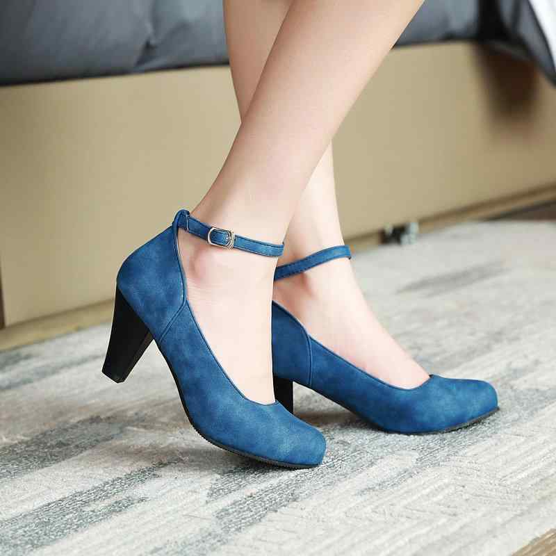 メリージェーン レディース レトロ 太ヒール ハイヒール パンプス ラウンドトゥ プラットフォーム ストラップ バックル スエード調 浅履き 春 秋 通勤 オフ...