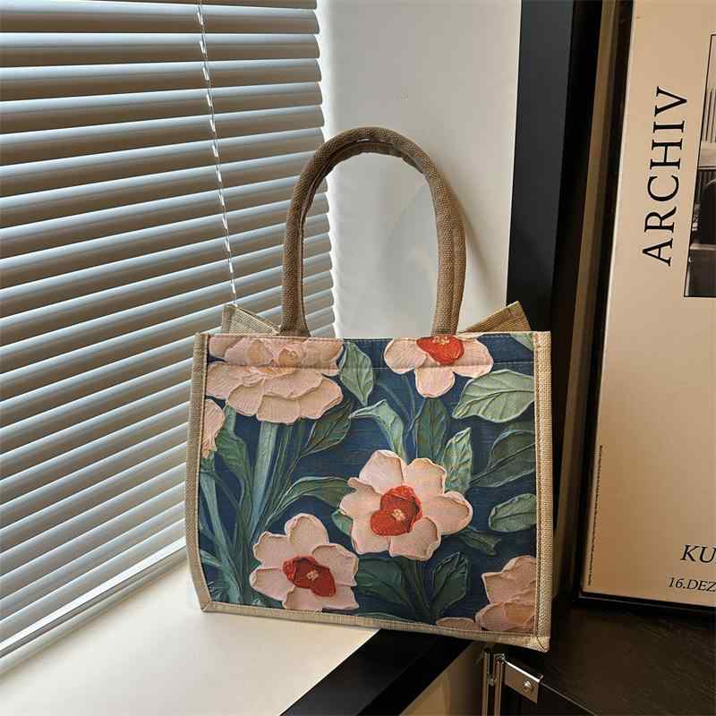 トートバッグ レディース 大容量 通勤 通学 おしゃれ エスニック柄 ショルダーバッグ 手提げ 鞄 麻 リネン素材 横型 ファスナー付き 普段使い(4)