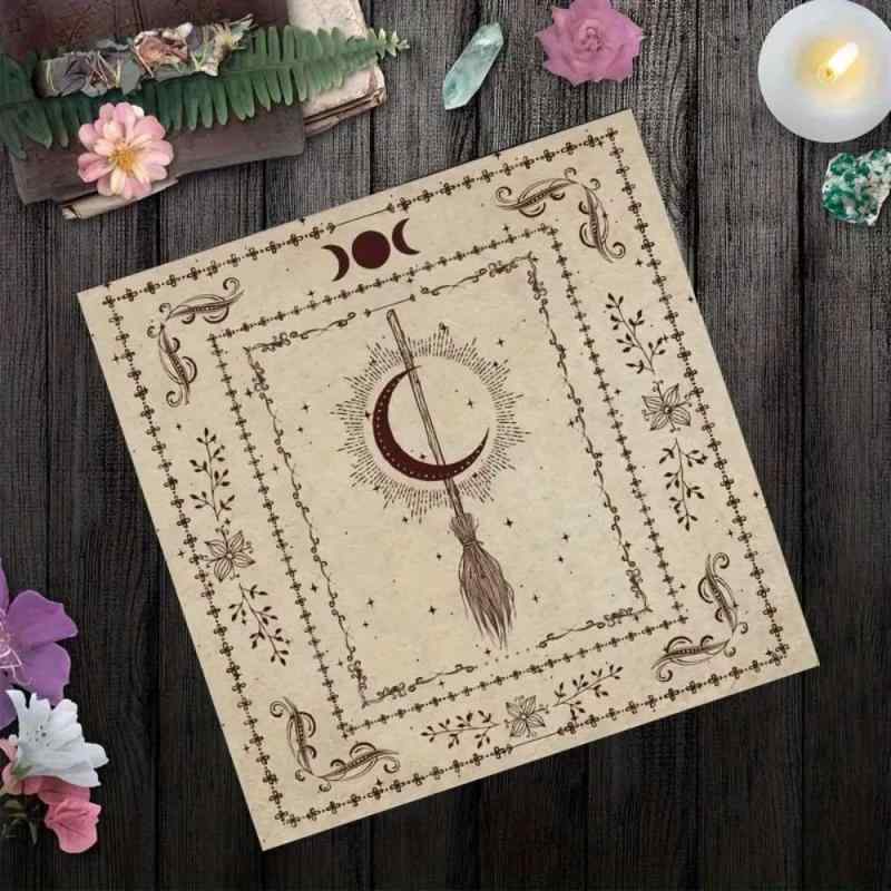 タロットクロス テーブルクロス タロットカード 占い用 リーディングマット 三日月 ほうき 植物柄 花柄..