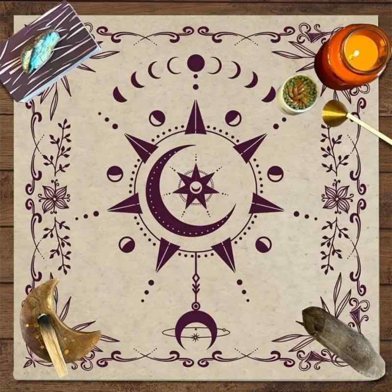 タロットクロス テーブルクロス タロットカード用 占い 儀式 六芒星 月相 草花柄 ボタニカル 北欧風 ポ..