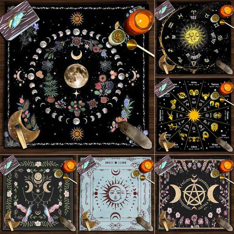 テーブルクロス タロットマット ベルベット調 フリース生地 起毛素材 正方形 スクエア 月の満ち欠け 蝶 花 太陽 生命の木 神秘的 幻想的 占い 瞑想 儀式用 祭壇用 北欧風 インテリア装飾 ディスプレイ用 多用途