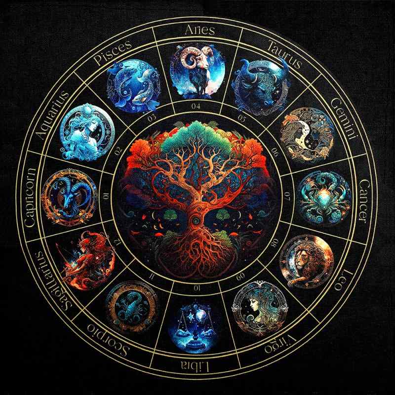 タロットクロス テーブルクロス タロットカード 生命の樹 十二支 麻 リネン製 正方形 滑り止め 高精細..