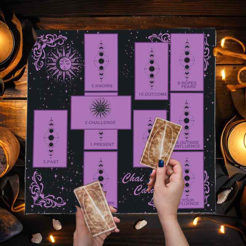 タロットクロス テーブルクロス タロットカード 占い ケルト十字 月相 ムーンフェイズ パープル フラン..