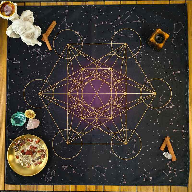 タロットクロス メタトロンキューブ 神聖幾何学 クリスタルグリッド ベルベット 高級感 儀式用 占い スピリチュアル 瞑想用