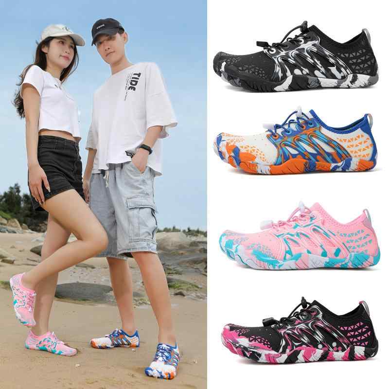 ウォーターシューズ 男女兼用 カップル向け アウトドア 水陸両用 伸縮性メッシュアッパー 軽量 ソフトソール 速乾 通気性 滑り止め 耐摩耗性 ベアフット ビーチサンダル 渓流 マリンスポーツ 釣り ハイキング 川遊び プール レジャー ゴム底