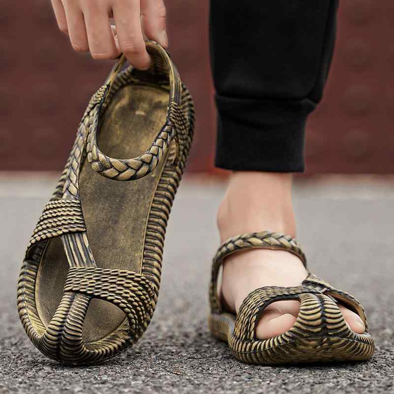 サンダル メンズ ローマ風 編み込み 夏用 外履き ビーチ マリンスポーツ 水陸両用 ドライビングシュー..