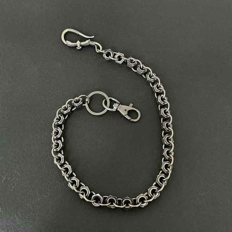 ウエストチェーン 男女兼用 ユニセックス メタル製 アンティークシルバー ヴィンテージ ナット リング ヘビーボリューム パンク ヒップホップ ストリート クラブ系 ダンス 衣装 パンツチェーン 個性派デザイン