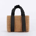 バッグ レディース 紙紐 ペーパー 編み込み 手提げ ハンドバッグ リボンハンドル スクエア型 横長 シンプル 無地 カジュアル 普段使い リゾート ビーチ ベージュ キャメル