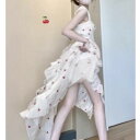 ワンピース レディース ビーチ リゾート ティアード Vネック ノースリーブ ハイウエスト 碎花柄 ポリエステル アシンメトリー ロングワンピース レトロ ビーチ 海 休暇 旅行