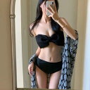水着 レディース セクシー ストライプ柄 ビキニ ギャザー スイムウェア 露背 スタイル 黒色 M L XL