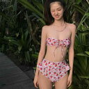 ビキニ レディース 水着 セパレート いちご柄 バンドゥ 谷間見せ 小胸 盛れる かわいい 体系カバー 旅行 温泉 海水浴 プール