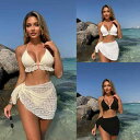 水着 レディース ビキニ レース 高見え セクシー 温泉 3点セット スイムウェア 無地 背中開き 伸縮性 ホワイト ブラック ベージュ