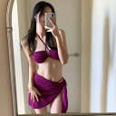 水着 レディース ビキニ セパレート スカート付き 3点セット 無地 背中開き スタイル 伸縮性 耐久性 かわいい 海水浴 温泉 プール 紫