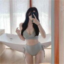 水着 レディース ハイウエスト ビキニ 三角ビキニ セパレート 無地 スイムウェア ビーチ リゾート 旅行 プール 海水浴 温泉 女性用 白色 ピンク系 灰色 紺色 黒色(4)