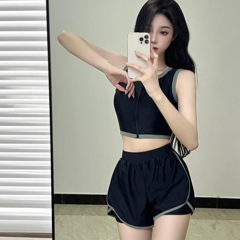 水着 レディース セパレート ビキニ 韓国風 小胸 盛れる スタイルアップ 体型カバー 無地 スイムウェア 女性用 黒 緑 ブラック ホワイト