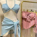 水着 レディース ビキニ 3点セット タンキニ 体型カバー セパレート 無地 温泉 海水浴 プール 競泳用 高弾性 ポリエステル 伸縮性 速乾性 黄色 黒 青 ピンク